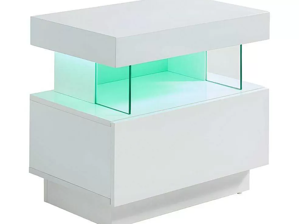 Vente-unique Conjunto De 2 Mesas De Cabeceira Com 1 Gaveta E 1 Prateleira, Leds, Mdf Lacado A Branco - Fabio Ii* Mesa De Cabeceira