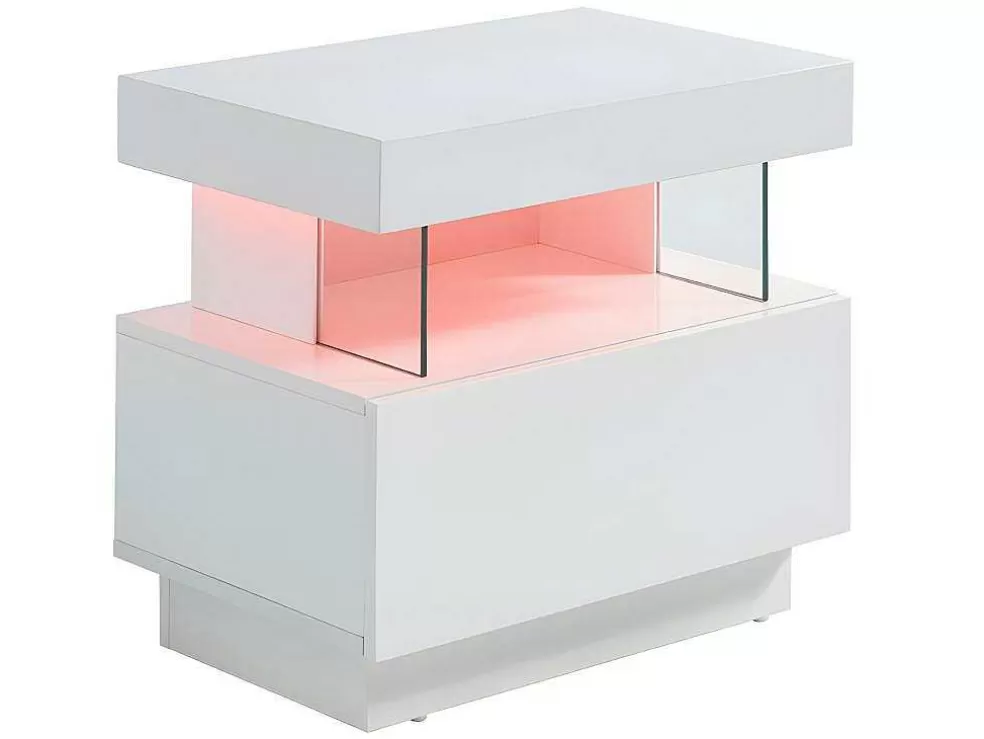 Vente-unique Conjunto De 2 Mesas De Cabeceira Com 1 Gaveta E 1 Prateleira, Leds, Mdf Lacado A Branco - Fabio Ii* Mesa De Cabeceira