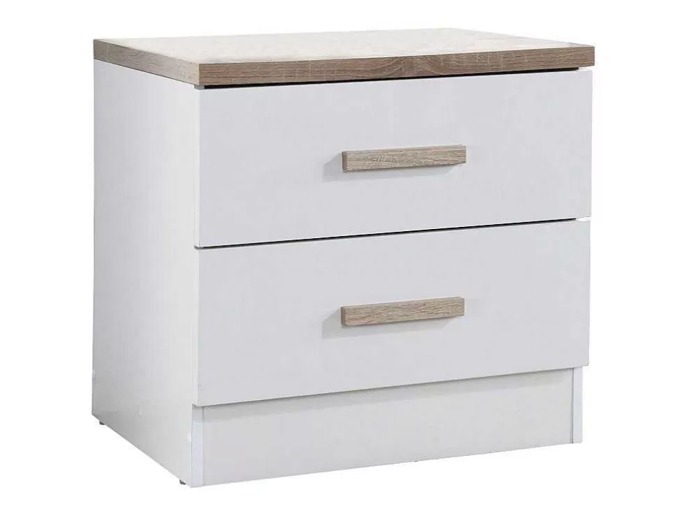 Vente-unique Conjunto De 2 Mesas De Cabeceira Com 2 Gavetas Branco E Natural - Skaido* Móvel Para Quarto De Crianças