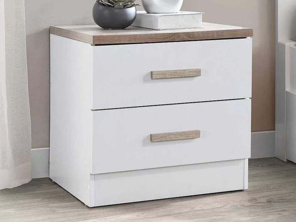 Vente-unique Conjunto De 2 Mesas De Cabeceira Com 2 Gavetas Branco E Natural - Skaido* Móvel Para Quarto De Crianças