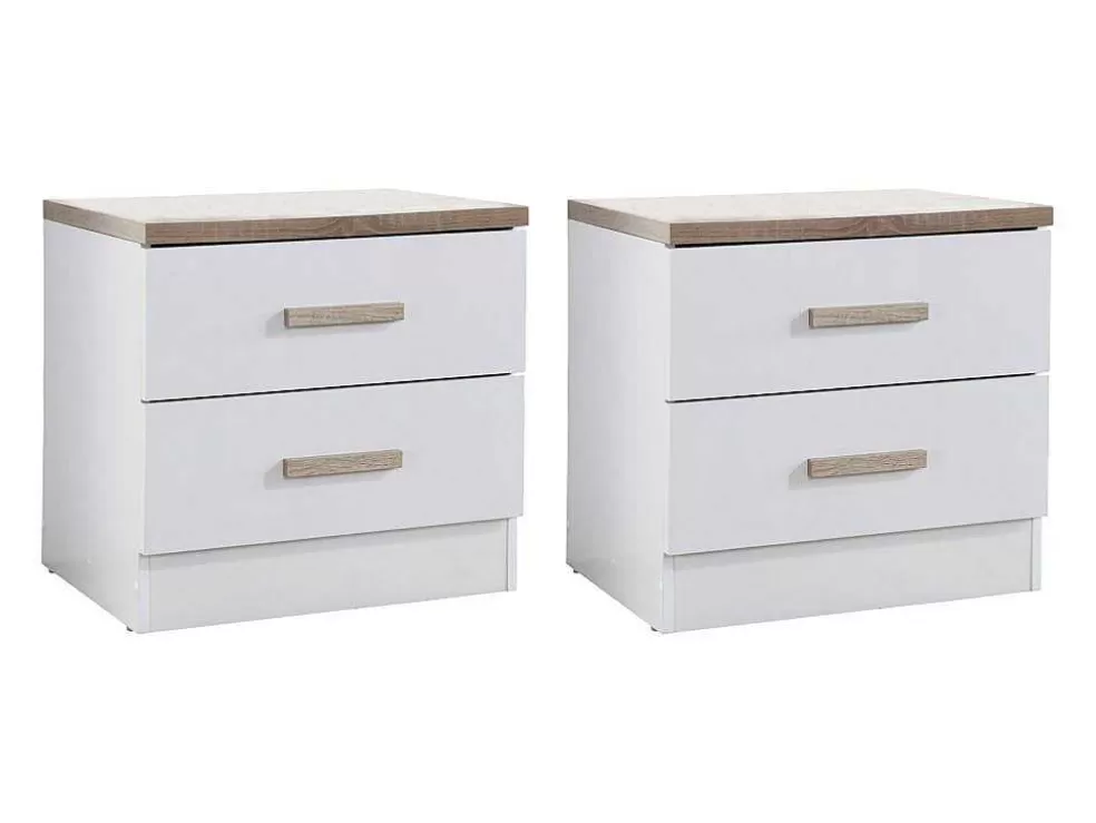 Vente-unique Conjunto De 2 Mesas De Cabeceira Com 2 Gavetas Branco E Natural - Skaido* Móvel Para Quarto De Crianças