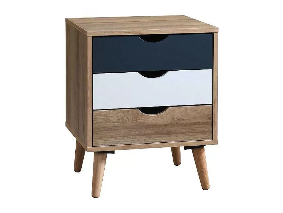 Vente-unique Conjunto De 2 Mesas De Cabeceira Com 3 Gavetas Cores Natural, Branco E Azul-Marinho - Lurvia* Móvel Para Quarto De Crianças