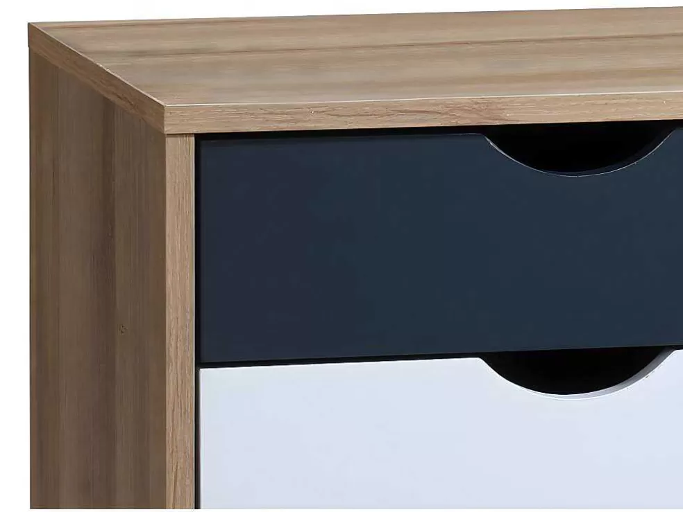 Vente-unique Conjunto De 2 Mesas De Cabeceira Com 3 Gavetas Cores Natural, Branco E Azul-Marinho - Lurvia* Móvel Para Quarto De Crianças