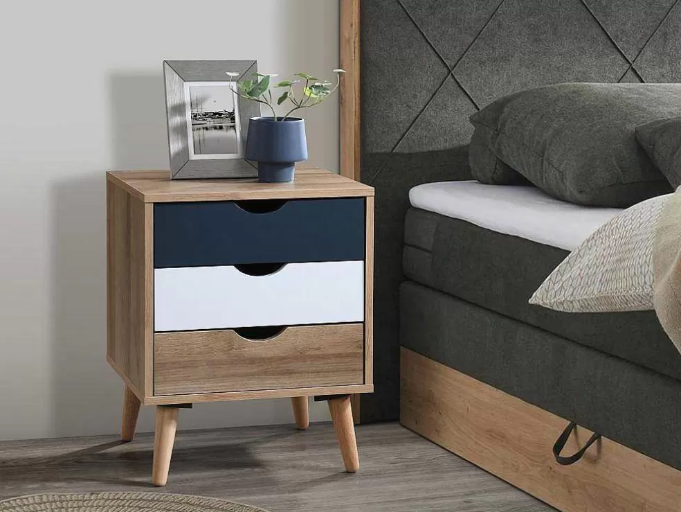 Vente-unique Conjunto De 2 Mesas De Cabeceira Com 3 Gavetas Cores Natural, Branco E Azul-Marinho - Lurvia* Móvel Para Quarto De Crianças