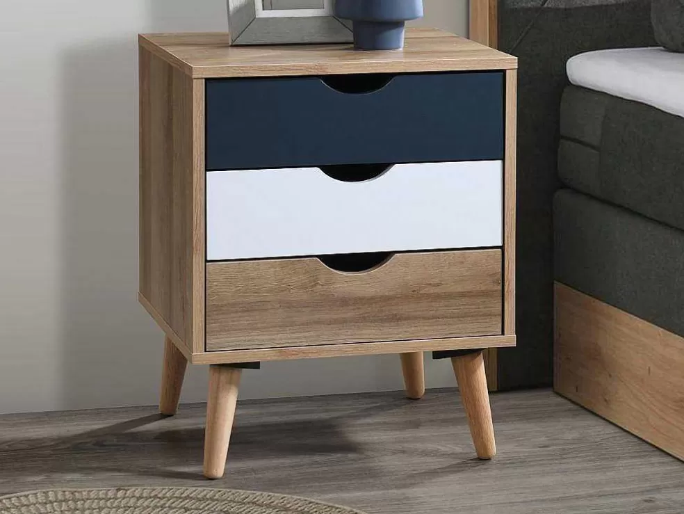 Vente-unique Conjunto De 2 Mesas De Cabeceira Com 3 Gavetas Cores Natural, Branco E Azul-Marinho - Lurvia* Móvel Para Quarto De Crianças