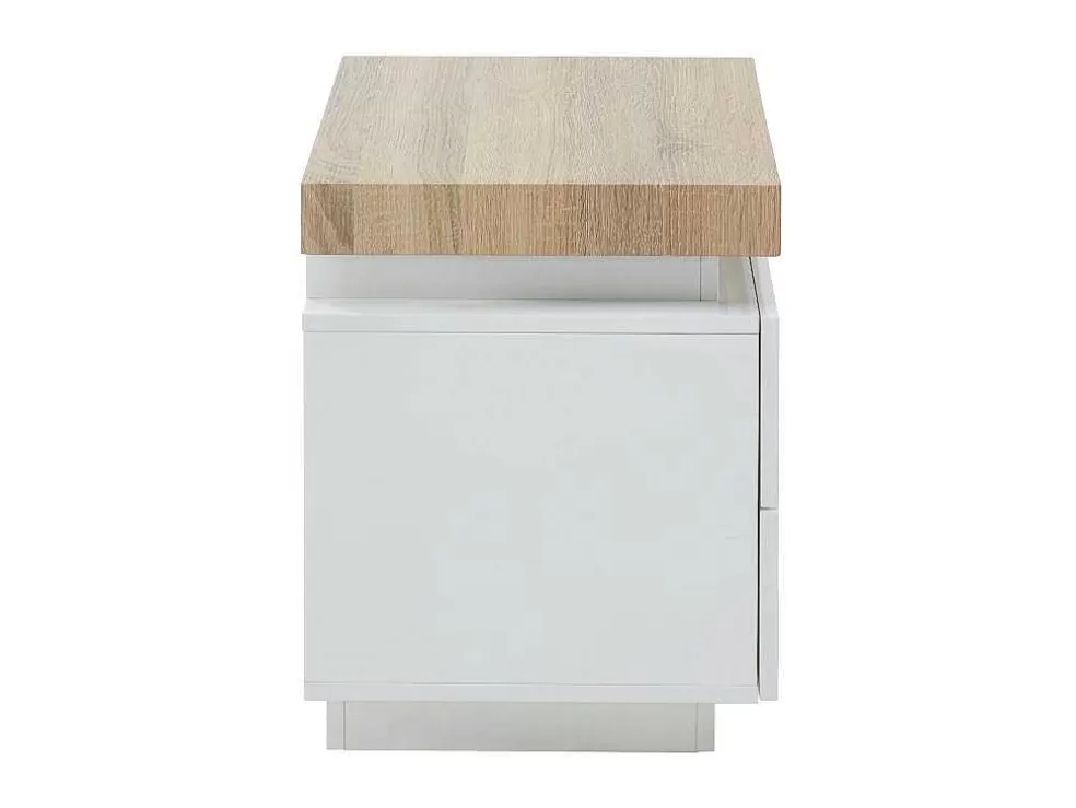 Vente-unique Conjunto De 2 Mesas De Cabeceira Com 2 Gavetas Mdf Lacado, Leds, Cor Branco E Carvalho - Halo Ii* Mesa De Cabeceira