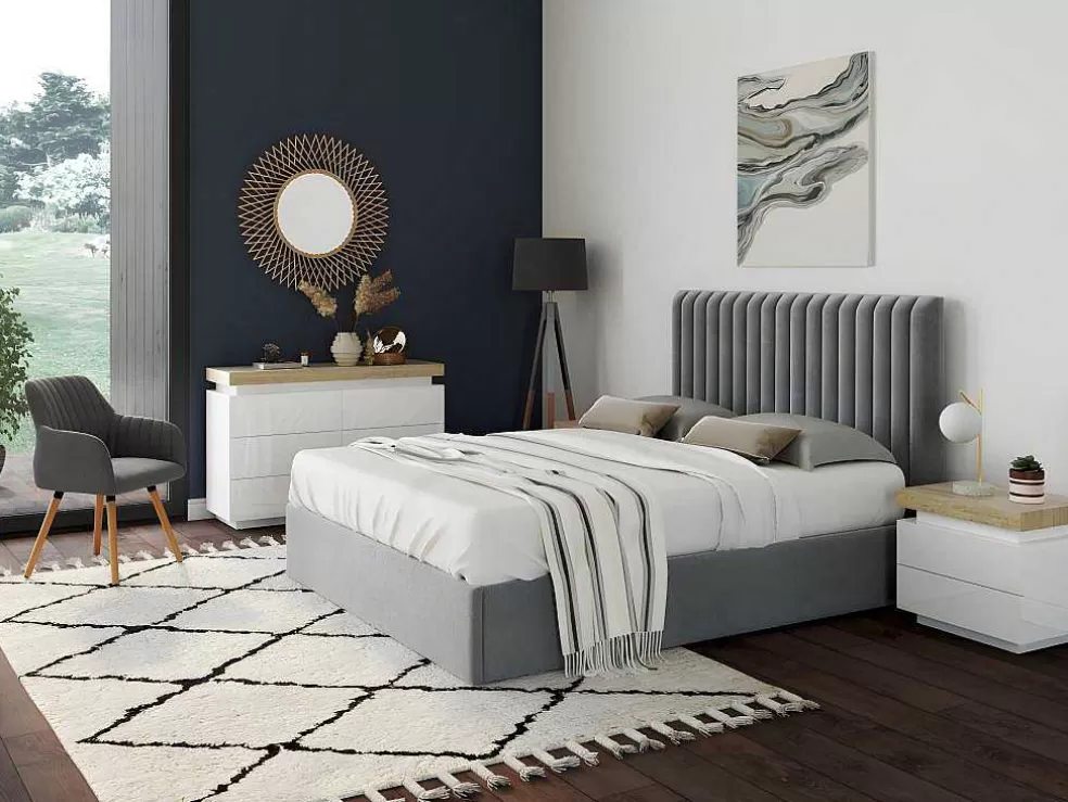 Vente-unique Conjunto De 2 Mesas De Cabeceira Com 2 Gavetas Mdf Lacado, Leds, Cor Branco E Carvalho - Halo Ii* Mesa De Cabeceira
