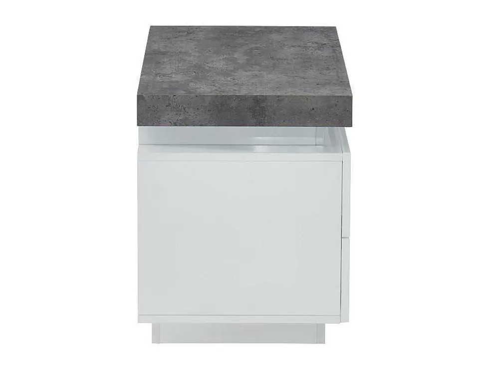 Vente-unique Conjunto De 2 Mesas De Cabeceira Com 2 Gavetas Mdf Lacado, Leds, Cor Branco E Cinzento-Cimento - Halo Ii* Mesa De Cabeceira