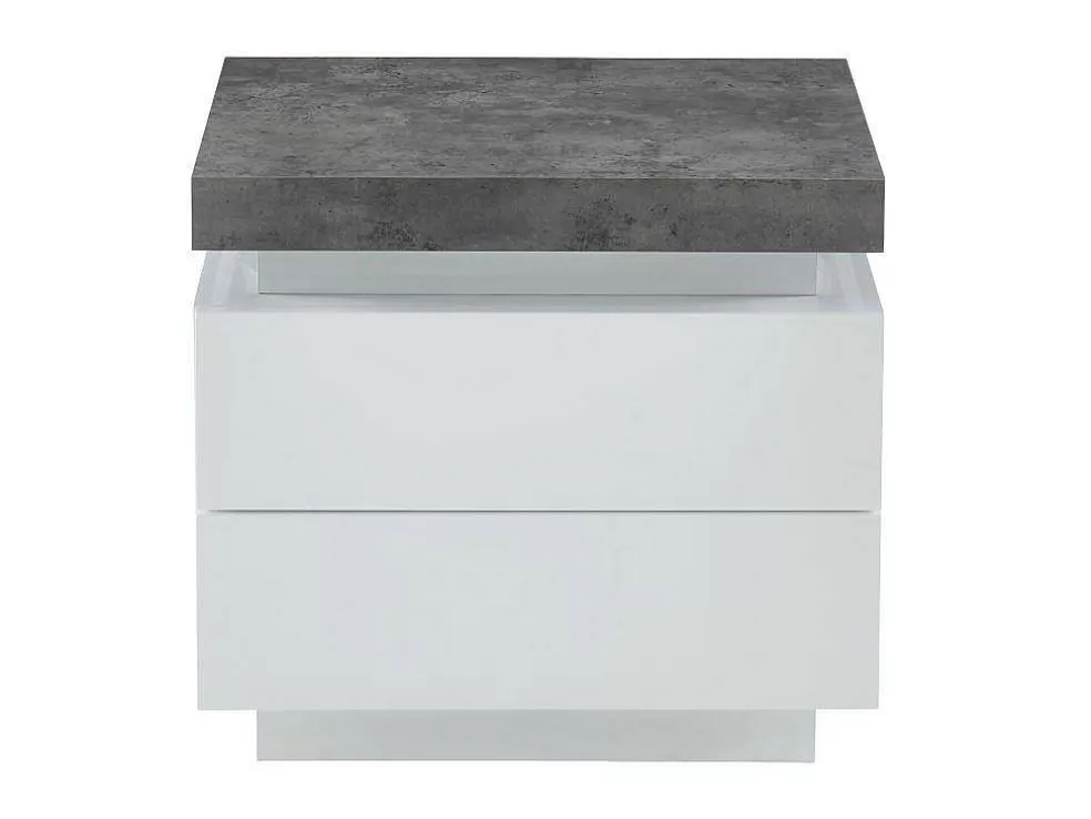 Vente-unique Conjunto De 2 Mesas De Cabeceira Com 2 Gavetas Mdf Lacado, Leds, Cor Branco E Cinzento-Cimento - Halo Ii* Mesa De Cabeceira