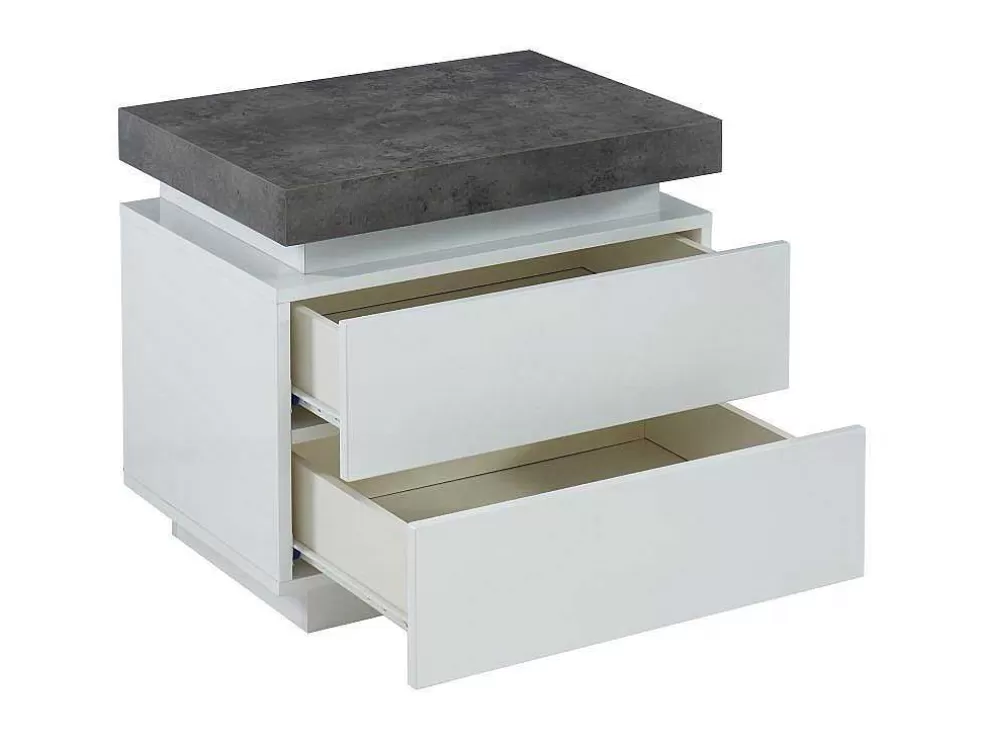 Vente-unique Conjunto De 2 Mesas De Cabeceira Com 2 Gavetas Mdf Lacado, Leds, Cor Branco E Cinzento-Cimento - Halo Ii* Mesa De Cabeceira