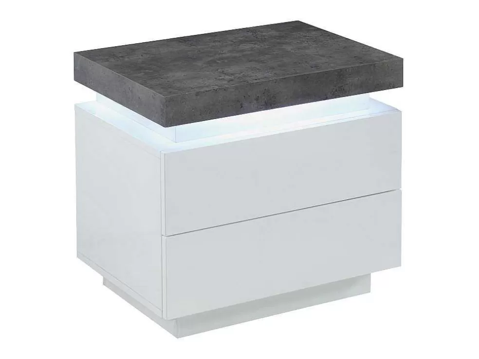 Vente-unique Conjunto De 2 Mesas De Cabeceira Com 2 Gavetas Mdf Lacado, Leds, Cor Branco E Cinzento-Cimento - Halo Ii* Mesa De Cabeceira