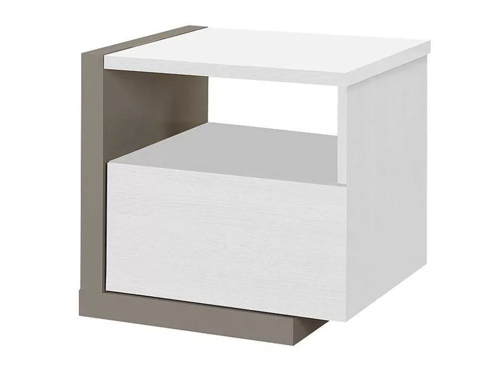 Vente-unique Conjunto De 2 Mesas De Cabeceira Escandinavas, 1 Gaveta E 1 Prateleira, Branco E Cinza Taupe - Napoli* Mesa De Cabeceira