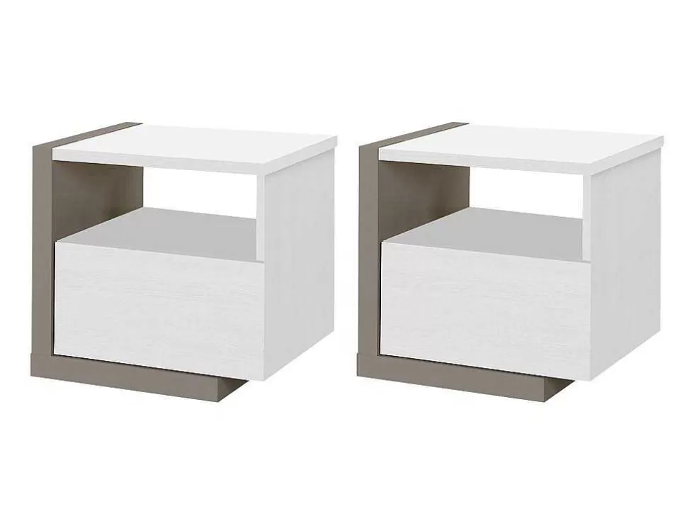 Vente-unique Conjunto De 2 Mesas De Cabeceira Escandinavas, 1 Gaveta E 1 Prateleira, Branco E Cinza Taupe - Napoli* Mesa De Cabeceira