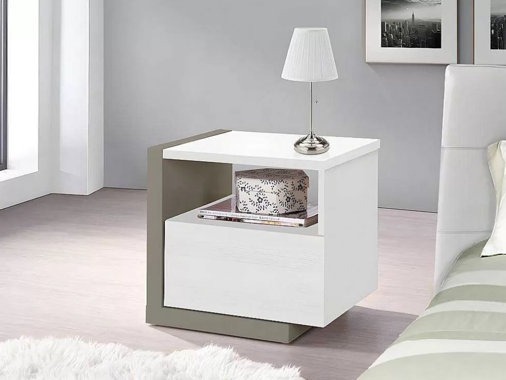 Vente-unique Conjunto De 2 Mesas De Cabeceira Escandinavas, 1 Gaveta E 1 Prateleira, Branco E Cinza Taupe - Napoli* Mesa De Cabeceira