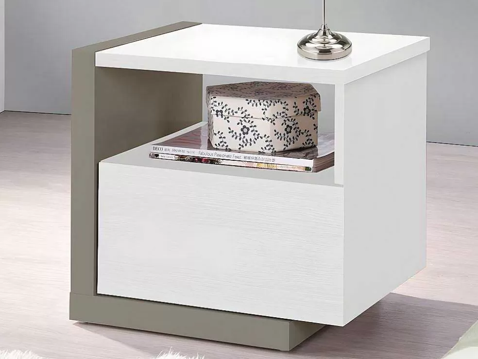 Vente-unique Conjunto De 2 Mesas De Cabeceira Escandinavas, 1 Gaveta E 1 Prateleira, Branco E Cinza Taupe - Napoli* Mesa De Cabeceira