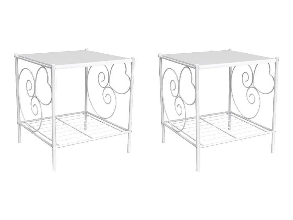 Vente-unique Conjunto De 2 Mesas De Cabeceira Romanticas, 1 Prateleira, Metal Branco - Vivian* Mesa De Cabeceira