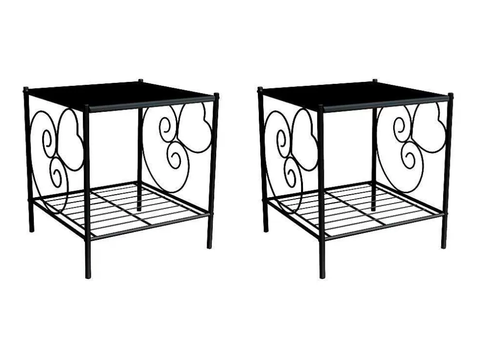 Vente-unique Conjunto De 2 Mesas De Cabeceira Romanticas, 1 Prateleira, Metal Preto - Vivian* Móvel Para Quarto De Crianças
