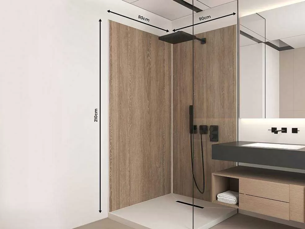 Shower & Design Conjunto De 2 Paineis De Parede De Duche Efeito De Madeira Aluminio Com Perfis 2 X L90 X A210 Cm - Eneko* Painel De Parede Para Duche