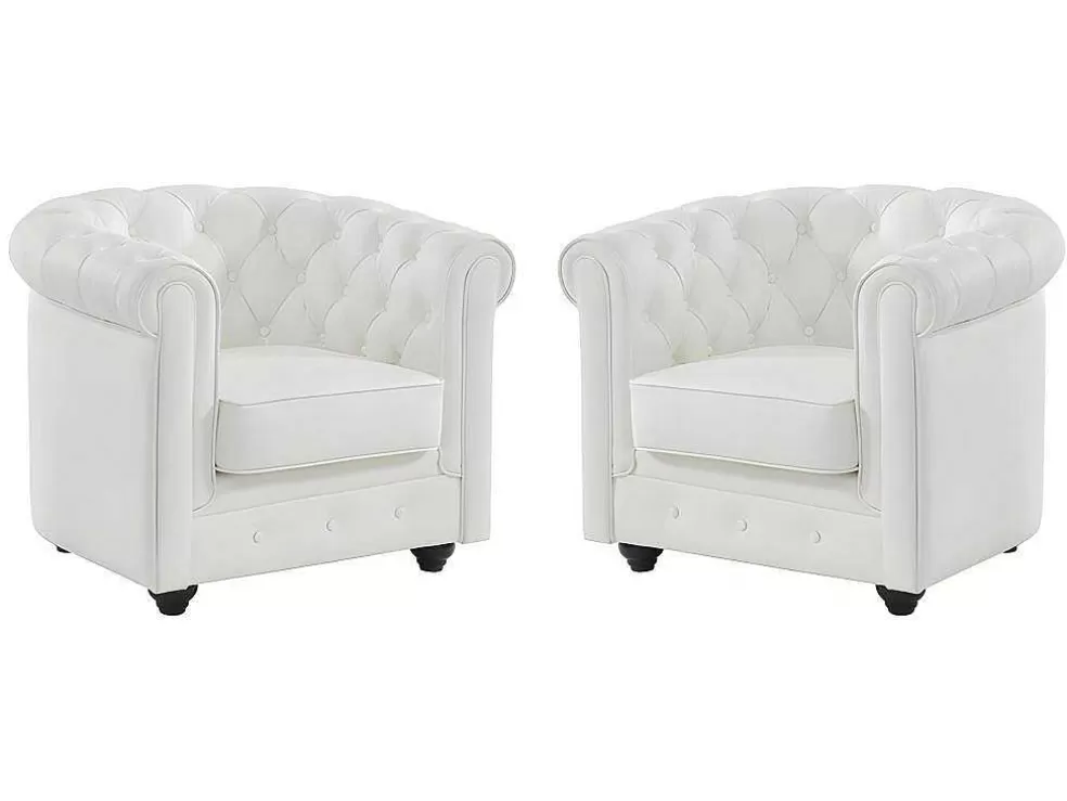 Vente-unique Conjunto De 2 Poltronas Em Pele De Bufalo - Branco - Chesterfield* Poltrona Em Pele