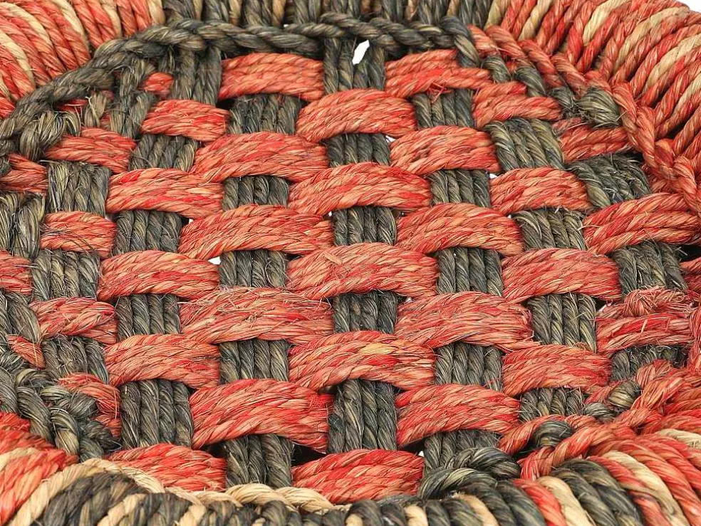 Vente-unique Conjunto De 2 Pufes Redondos Em Rotim Natural Claro E Vermelho - Mirtaka* Puff
