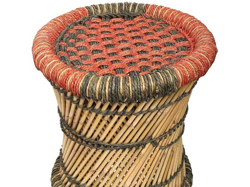 Vente-unique Conjunto De 2 Pufes Redondos Em Rotim Natural Claro E Vermelho - Mirtaka* Puff