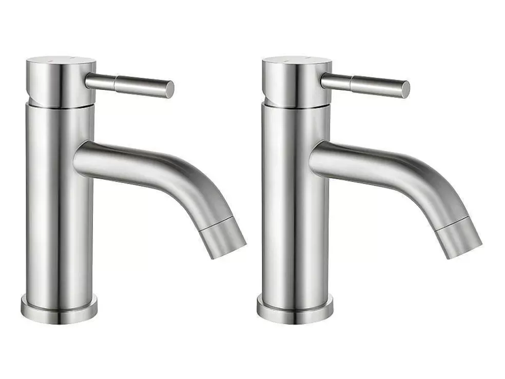 Shower & Design Conjunto De 2 Torneiras Misturadoras Mecanicas Arredondadas Inox Cor Niquel Escovado A17 Cm - Salavan* Torneira