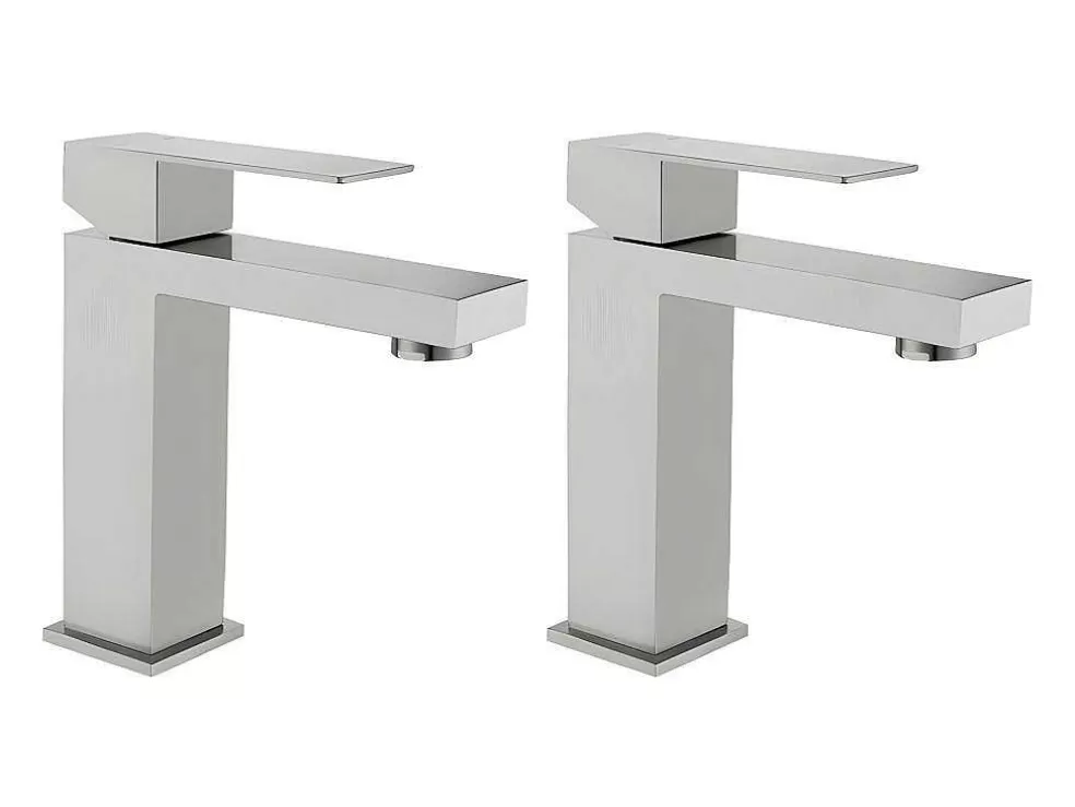 Shower & Design Conjunto De 2 Torneiras Misturadoras Mecanicas Quadradas Inox Cor Niquel Esvocado A17,3 Cm - Canilas* Torneira