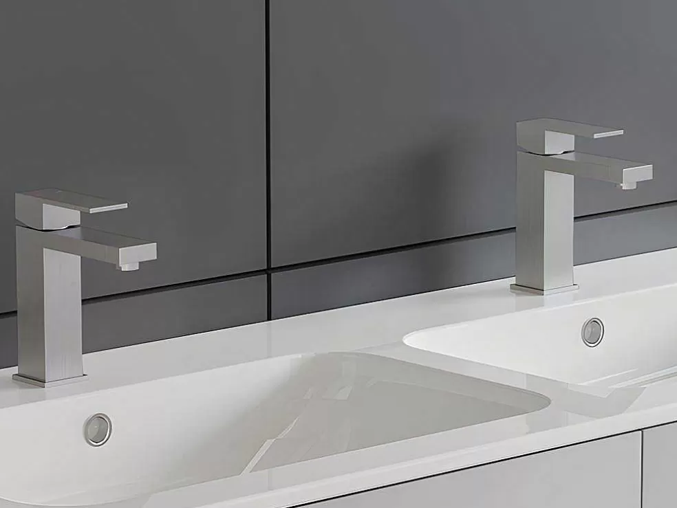 Shower & Design Conjunto De 2 Torneiras Misturadoras Mecanicas Quadradas Inox Cor Niquel Esvocado A17,3 Cm - Canilas* Torneira