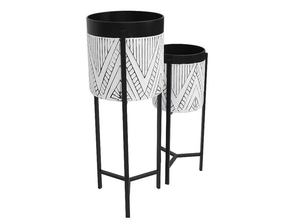 OZAIA Conjunto De 2 Vasos De Ornamentacao Com Suporte Em Metal D. 20 X A. 53 Cm E D. 25 X A. 69 Cm Preto E Branco - Capoli* Promoções Decoração