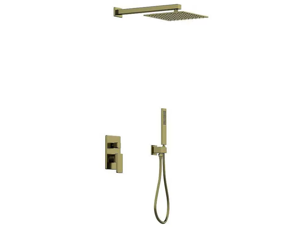 Shower & Design Conjunto De Duche Encastravel Com Torneira Misturadora Mecanica Dourado Acabamento Acetinado - Tocantis* Coluna De Duche
