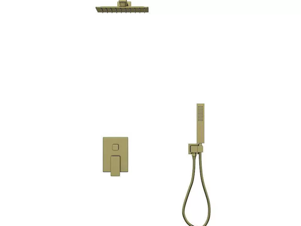 Shower & Design Conjunto De Duche Encastravel Com Torneira Misturadora Mecanica Dourado Acabamento Acetinado - Tocantis* Coluna De Duche
