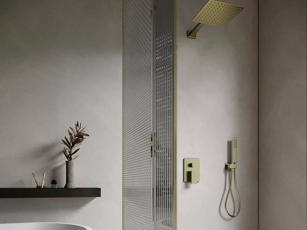 Shower & Design Conjunto De Duche Encastravel Com Torneira Misturadora Mecanica Dourado Acabamento Acetinado - Tocantis* Coluna De Duche