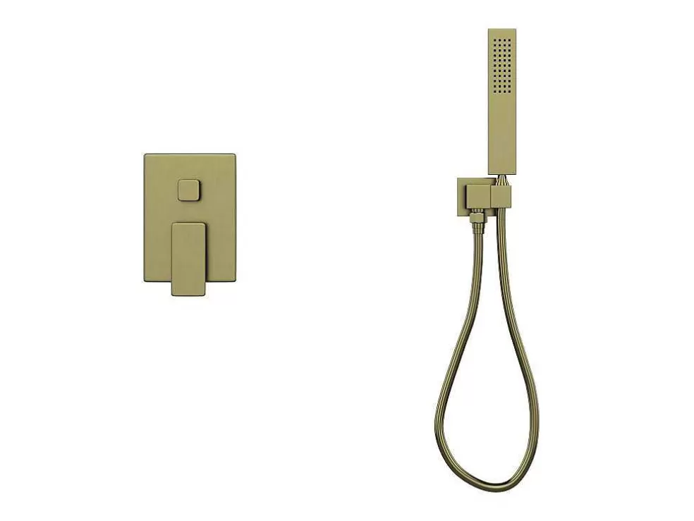 Shower & Design Conjunto De Duche Encastravel Com Torneira Misturadora Mecanica Dourado Acabamento Acetinado - Tocantis* Coluna De Duche