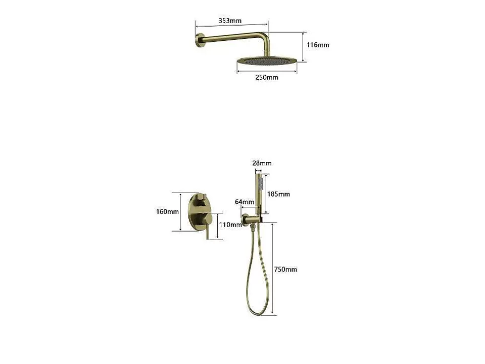 Shower & Design Conjunto De Duche Encastravel Com Torneira Misturadora Mecanica Dourado Acabamento Escovado - Tamise* Promoções Casa De Banho & Bem-Estar