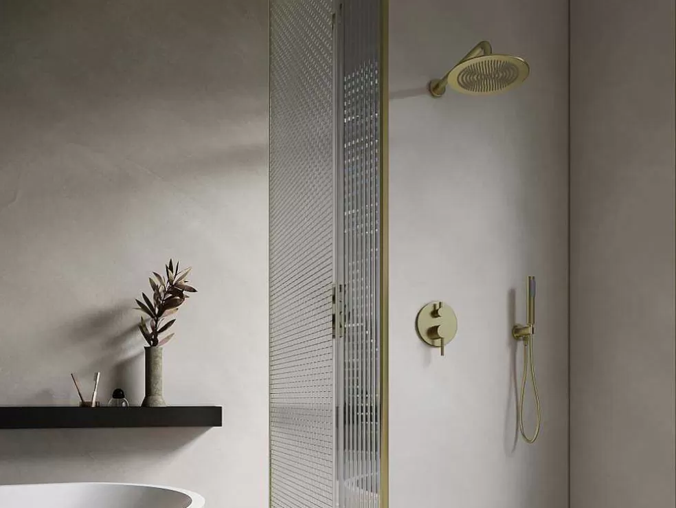 Shower & Design Conjunto De Duche Encastravel Com Torneira Misturadora Mecanica Dourado Acabamento Escovado - Tamise* Promoções Casa De Banho & Bem-Estar