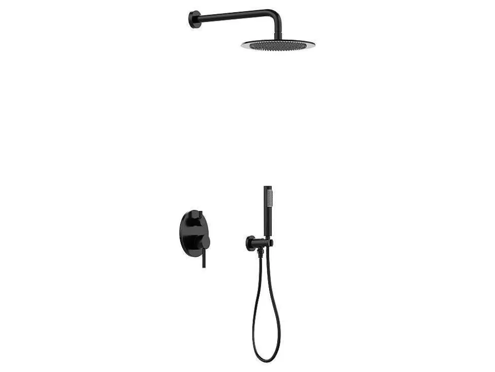 Shower & Design Conjunto De Duche Encastravel Com Torneira Misturadora Mecanica Preto Mate - Tamise* Coluna De Duche