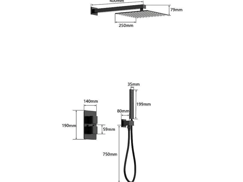 Shower & Design Conjunto De Duche Encastravel Com Torneira Misturadora Termostatica Cor Niquel Escovado - Terek* Coluna De Duche