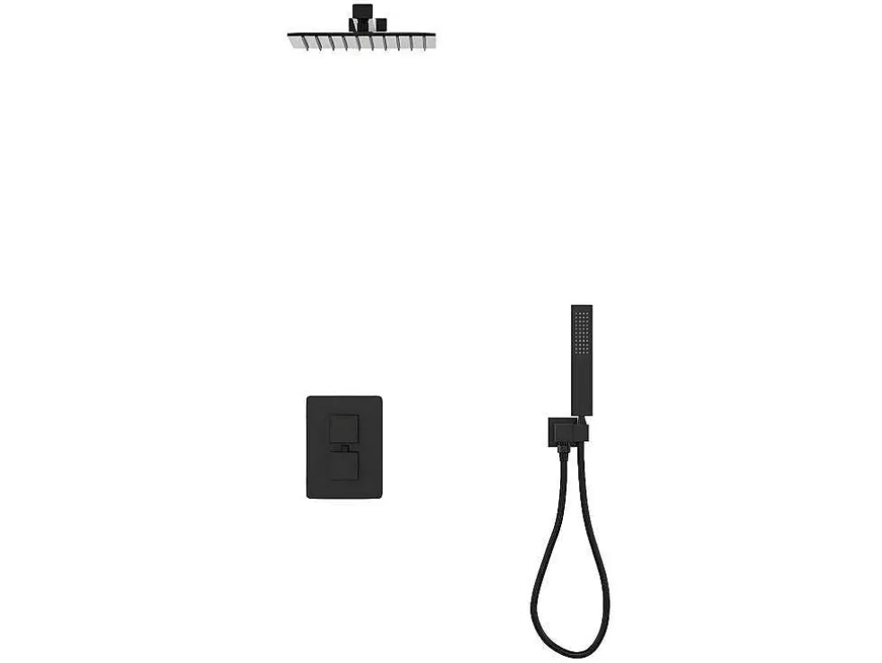 Shower & Design Conjunto De Duche Encastravel Com Torneira Misturadora Termostatica E Suporte De Parede Fixo Preto Mate - Terek* Coluna De Duche