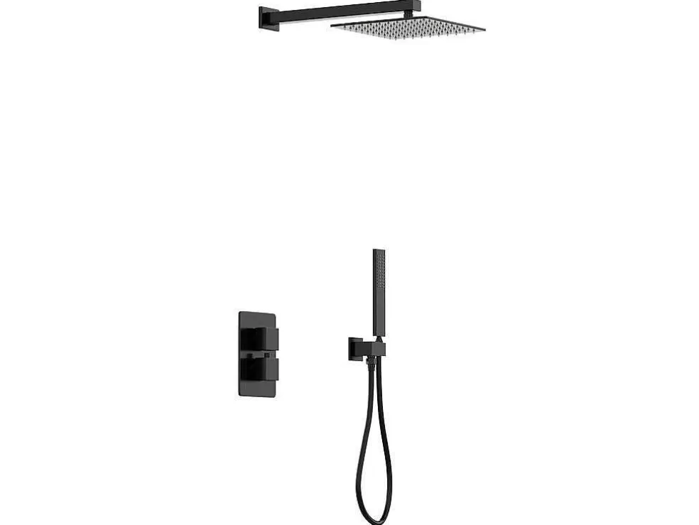 Shower & Design Conjunto De Duche Encastravel Com Torneira Misturadora Termostatica E Suporte De Parede Fixo Preto Mate - Terek* Coluna De Duche