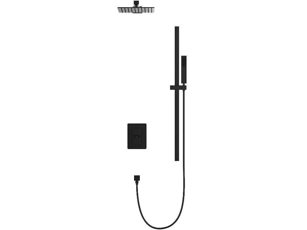 Shower & Design Conjunto De Duche Encastravel Com Torneira Misturadora Termostatica E Suporte De Parede Regulavel Preto Mate - Terek* Coluna De Duche
