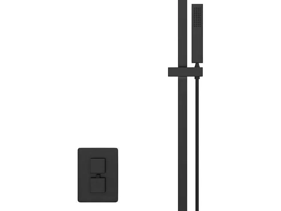 Shower & Design Conjunto De Duche Encastravel Com Torneira Misturadora Termostatica E Suporte De Parede Regulavel Preto Mate - Terek* Coluna De Duche
