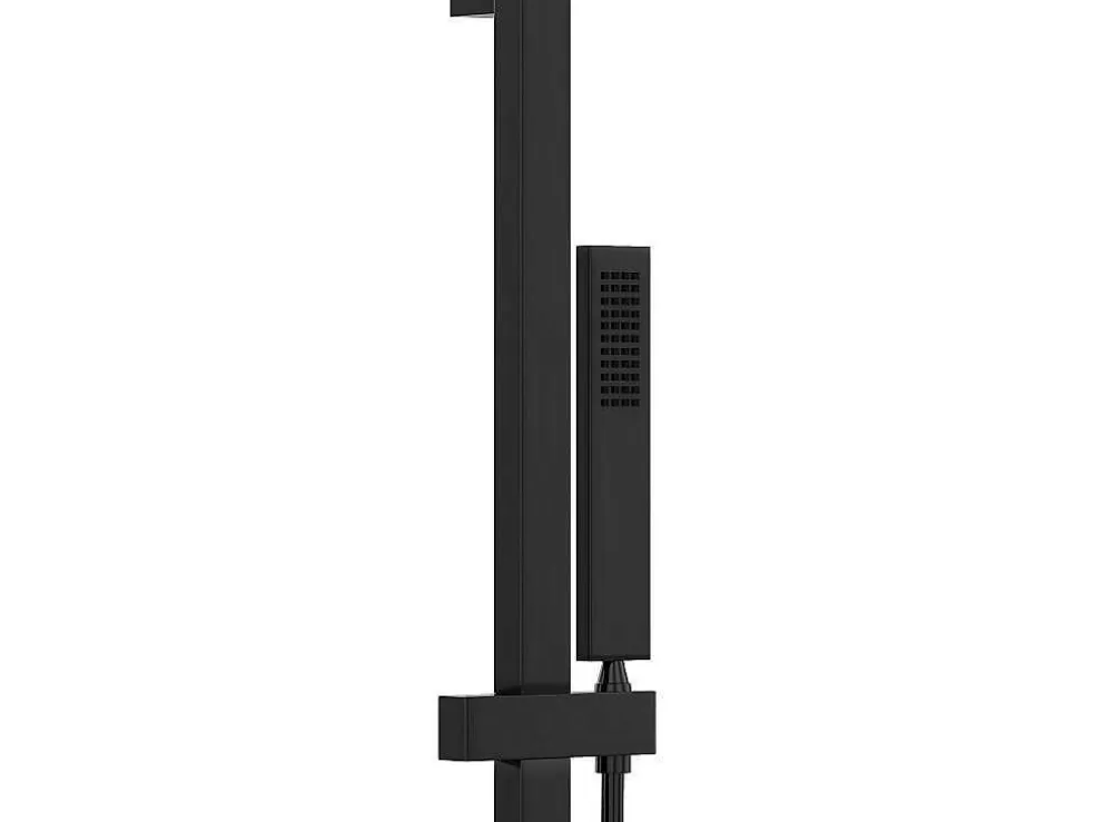 Shower & Design Conjunto De Duche Encastravel Com Torneira Misturadora Termostatica E Suporte De Parede Regulavel Preto Mate - Terek* Coluna De Duche