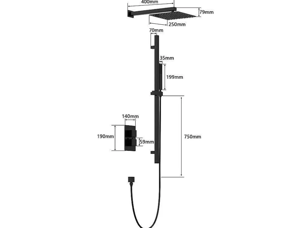 Shower & Design Conjunto De Duche Encastravel Com Torneira Misturadora Termostatica E Suporte De Parede Regulavel Preto Mate - Terek* Coluna De Duche