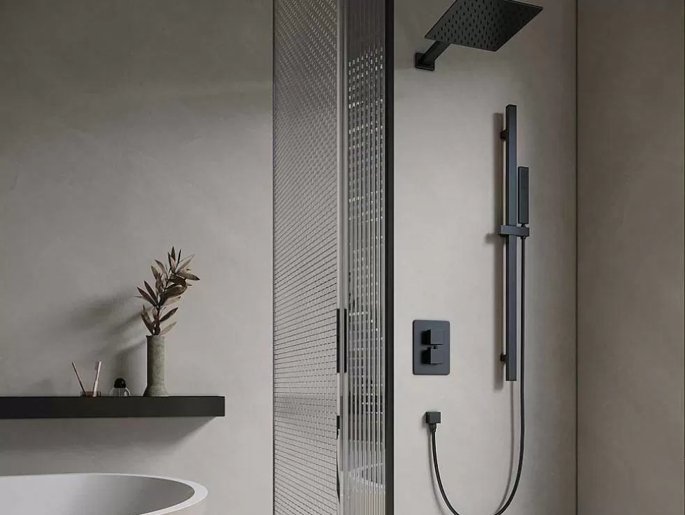 Shower & Design Conjunto De Duche Encastravel Com Torneira Misturadora Termostatica E Suporte De Parede Regulavel Preto Mate - Terek* Coluna De Duche