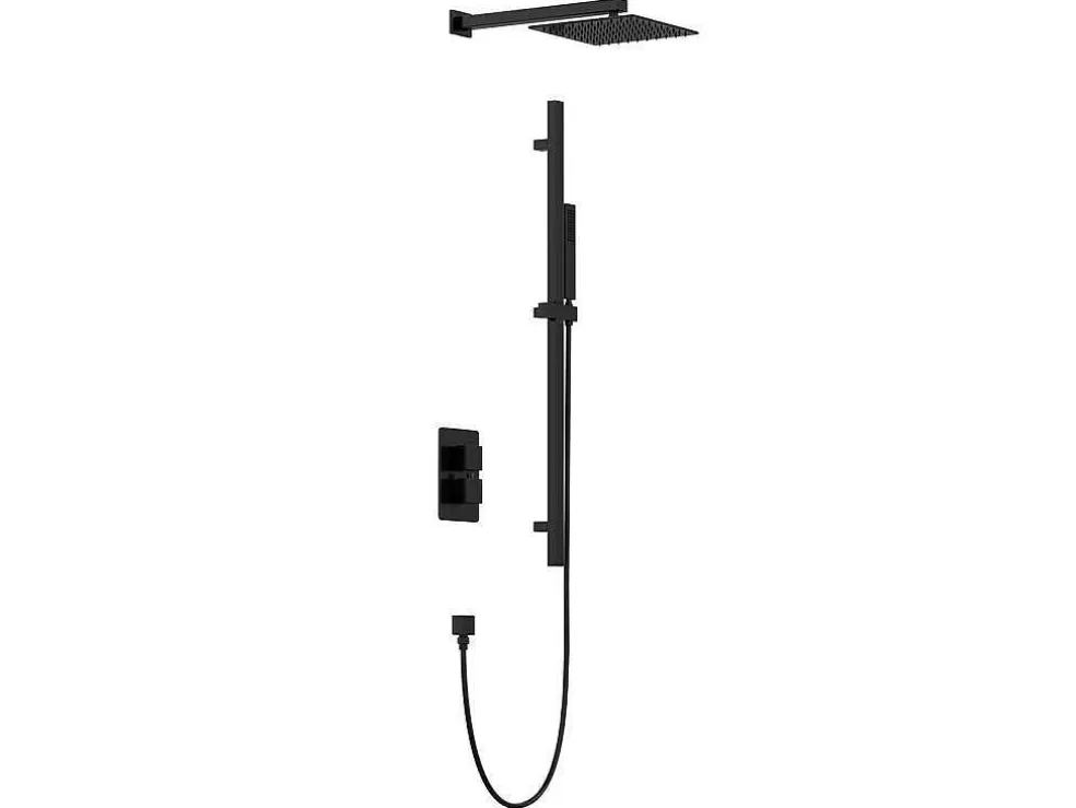 Shower & Design Conjunto De Duche Encastravel Com Torneira Misturadora Termostatica E Suporte De Parede Regulavel Preto Mate - Terek* Coluna De Duche