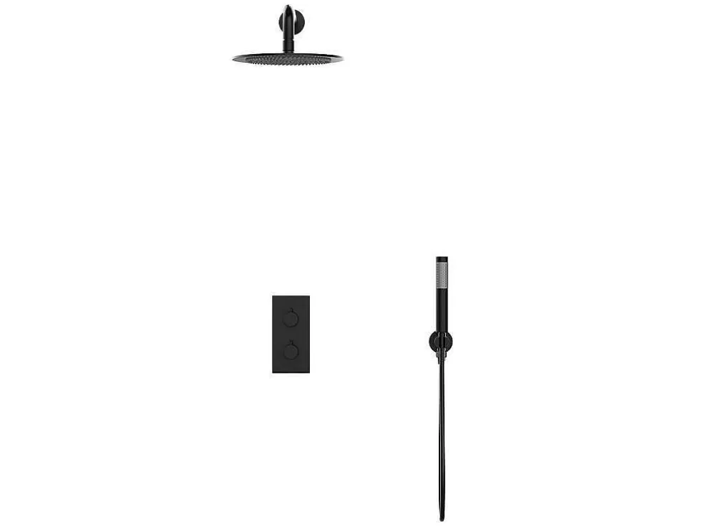 Shower & Design Conjunto De Duche Encastravel Com Torneira Misturadora Termostatica Preto Mate - Timavo* Coluna De Duche