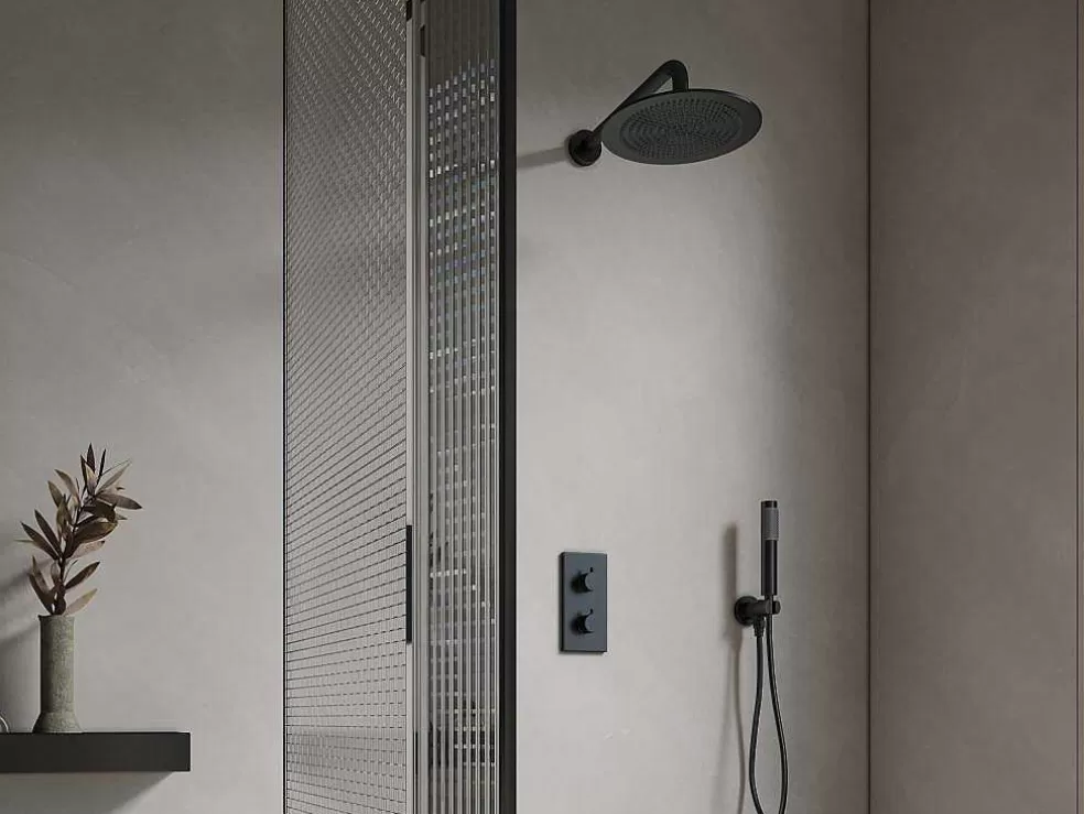 Shower & Design Conjunto De Duche Encastravel Com Torneira Misturadora Termostatica Preto Mate - Timavo* Coluna De Duche