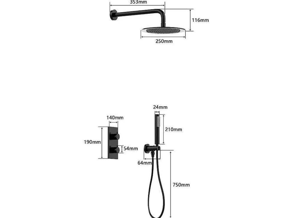 Shower & Design Conjunto De Duche Encastravel Com Torneira Misturadora Termostatica Preto Mate - Timavo* Coluna De Duche