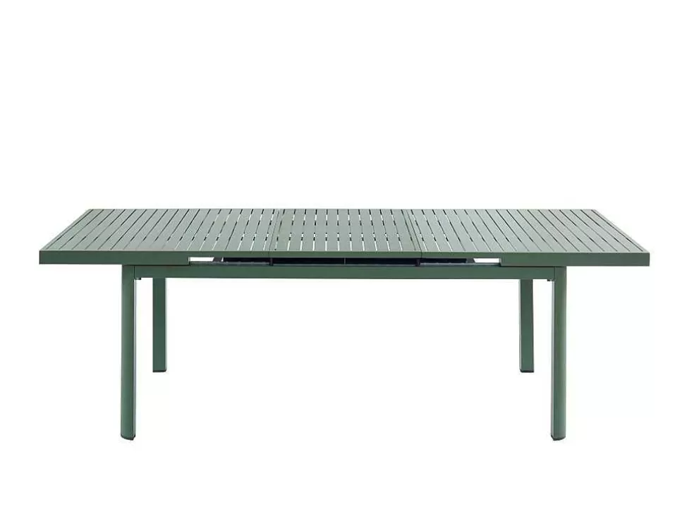 MYLIA Conjunto De Jantar De Jardim Em Aluminio, Mesa Extensivel 180/240Cm, 6 Cadeiroes Empilhaveis Com Apoios De Bracos Em Acacia Verde-Amendoa - Nauru* Conjunto Mesa E Cadeiras De Jardim