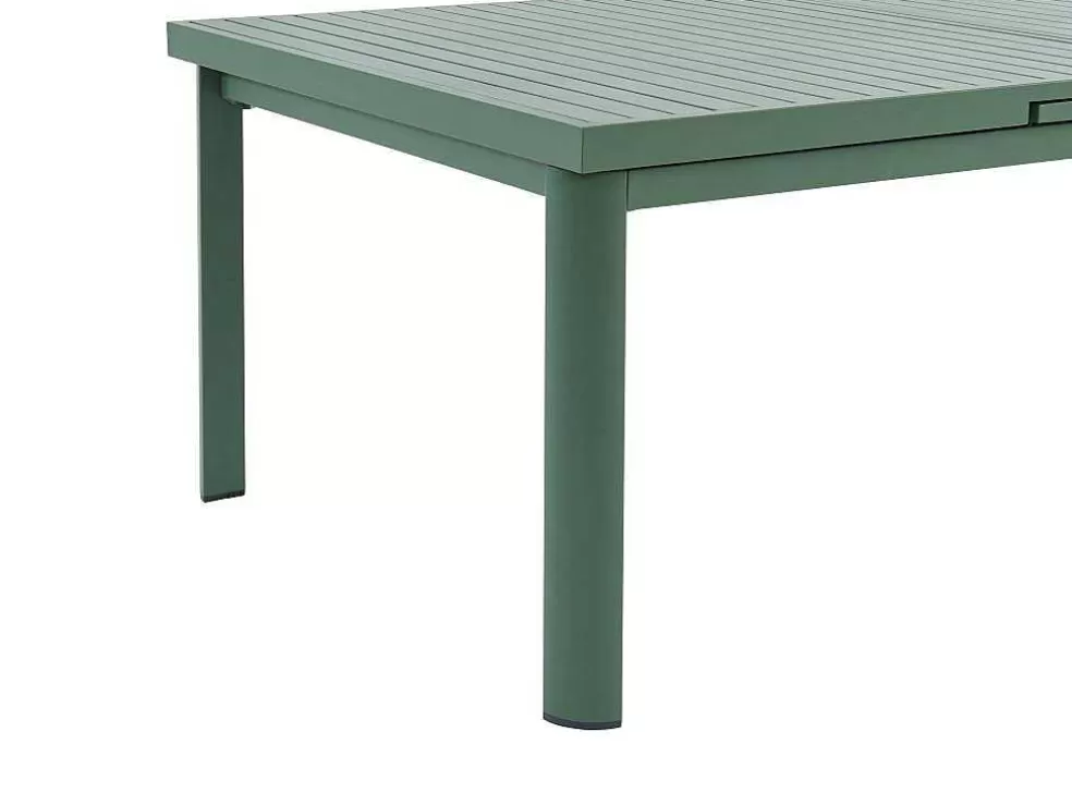 MYLIA Conjunto De Jantar De Jardim Em Aluminio, Mesa Extensivel 180/240Cm, 6 Cadeiroes Empilhaveis Com Apoios De Bracos Em Acacia Verde-Amendoa - Nauru* Conjunto Mesa E Cadeiras De Jardim